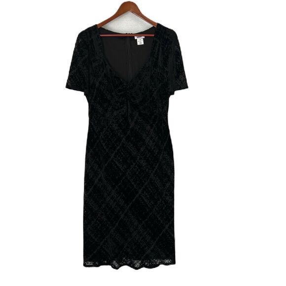DKNY Dress Women 18W Black Burnout Velvet Slit Sweetheart Sheer Classy Glam NWT - Picture 1 of 16